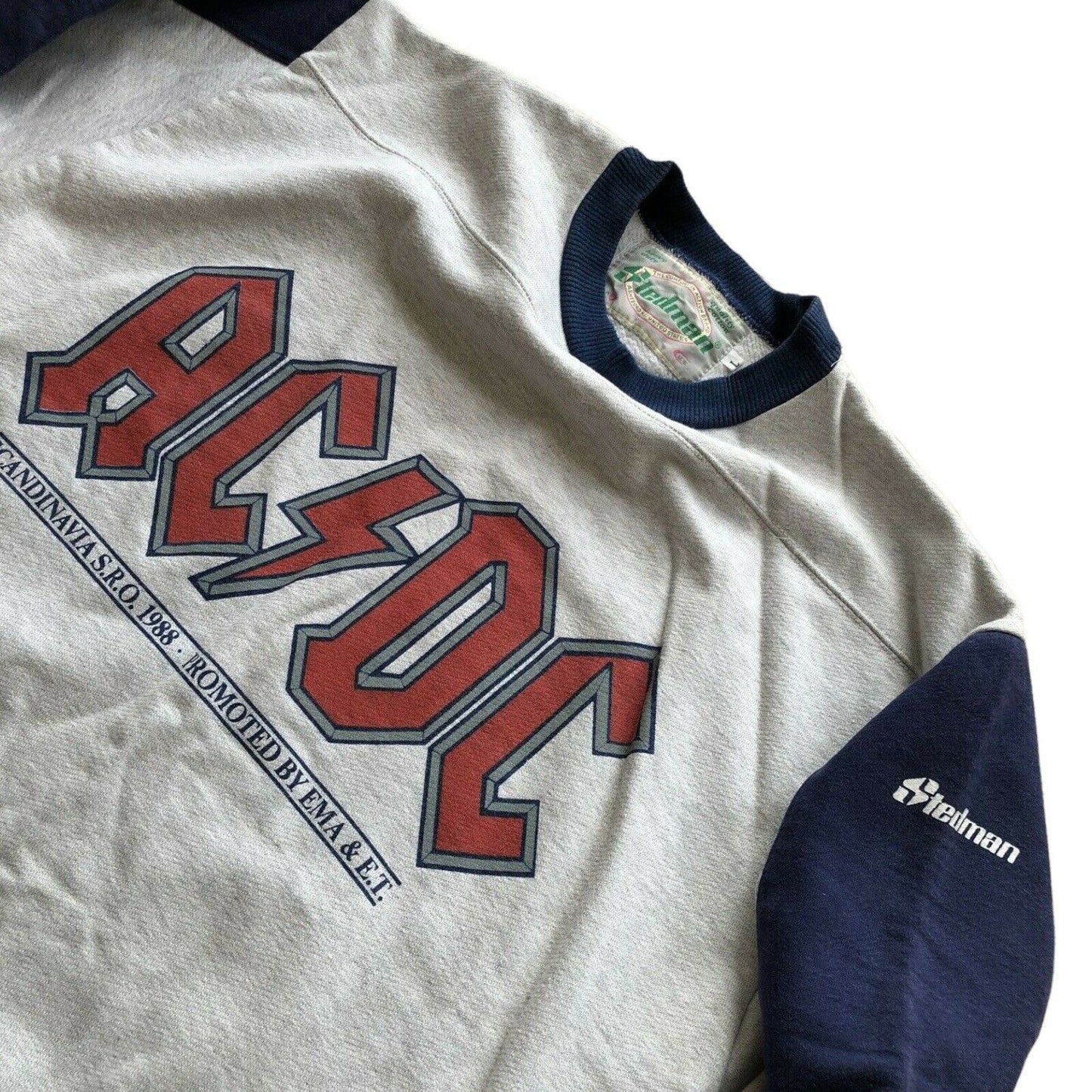 Vintage 1988 ACDC Crewneck Jumper Mens Medium Grey Blue Stedman