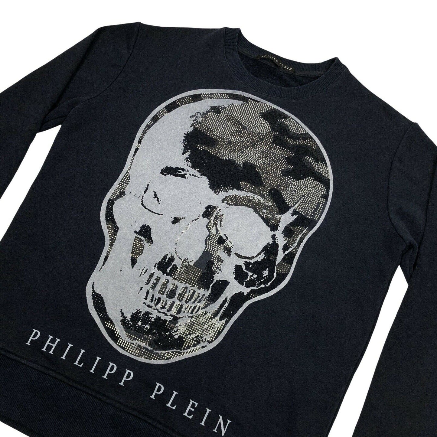 Philipp Plein Crew Neck Jumper Navy Blue Skull Design