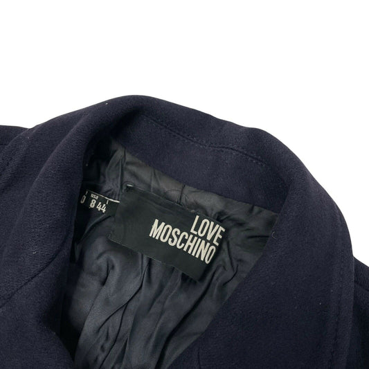 Love Moschino Wool Coat Women's UK12 Navy Blue Bow Detail Lined Cashmere