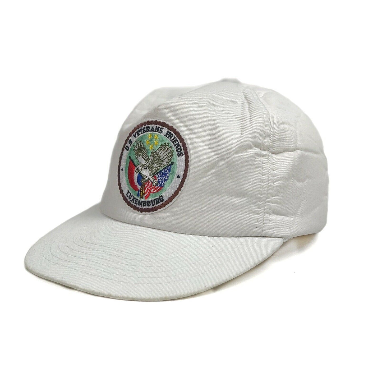 Vintage US Veterans Hat Mens 70’s White Embroidered Army