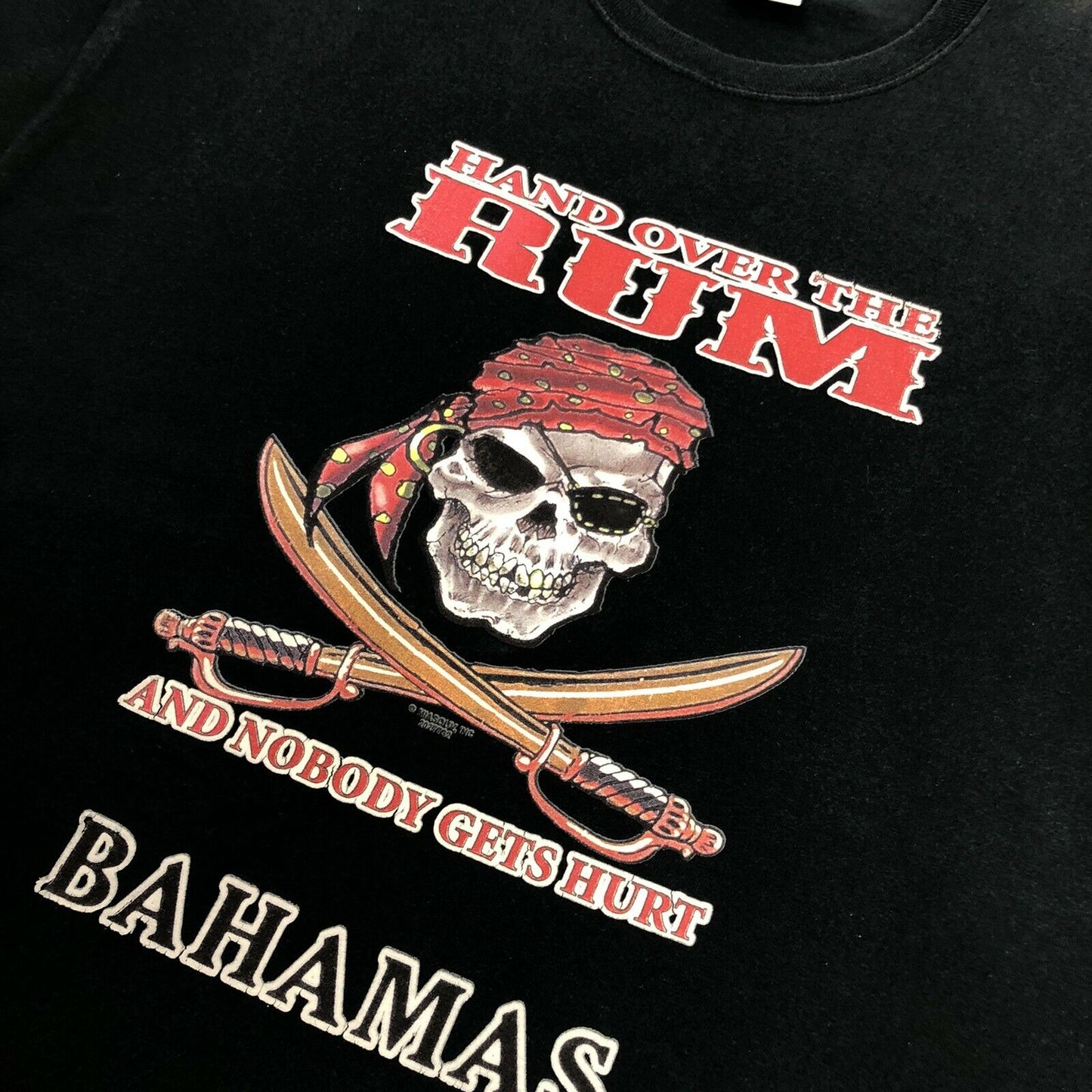 Vintage Bahamas Pirate Rum T-Shirt Black Mens Large Graphic Print Hanes