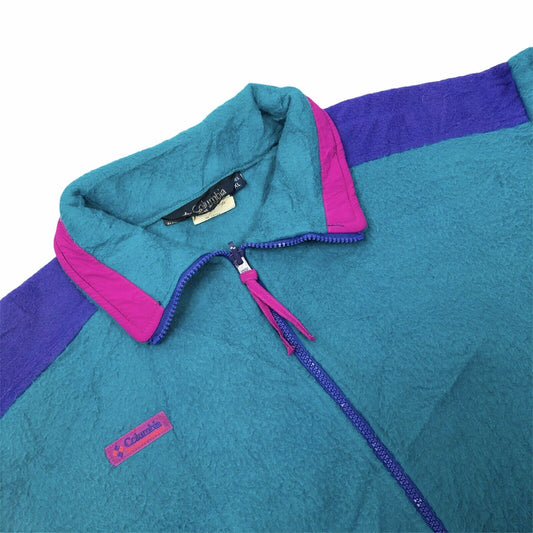 Vintage Columbia Sportswear Fleece Women's XL Green Purple Pink Made In USA 80's