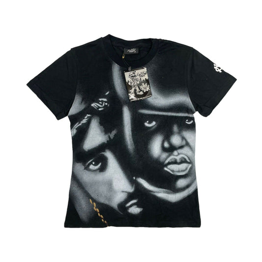 Vintage 90’s 2PAC & Biggie T-Shirt Womens Small Black Air Wear NYC Hip Hop