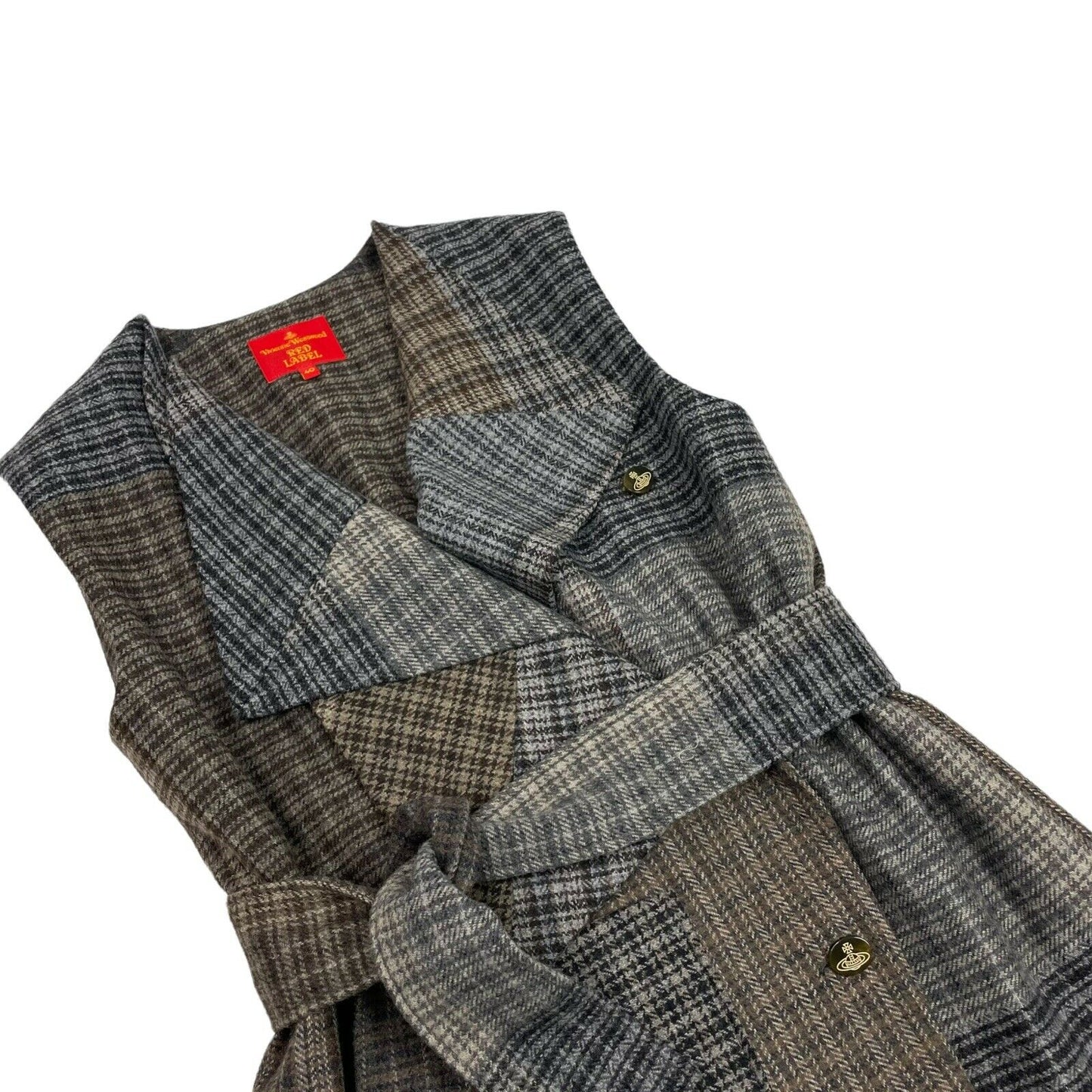 2012 Vivienne Westwood Check Wool Sleeveless Tweed Jacket Brown Made In Italy