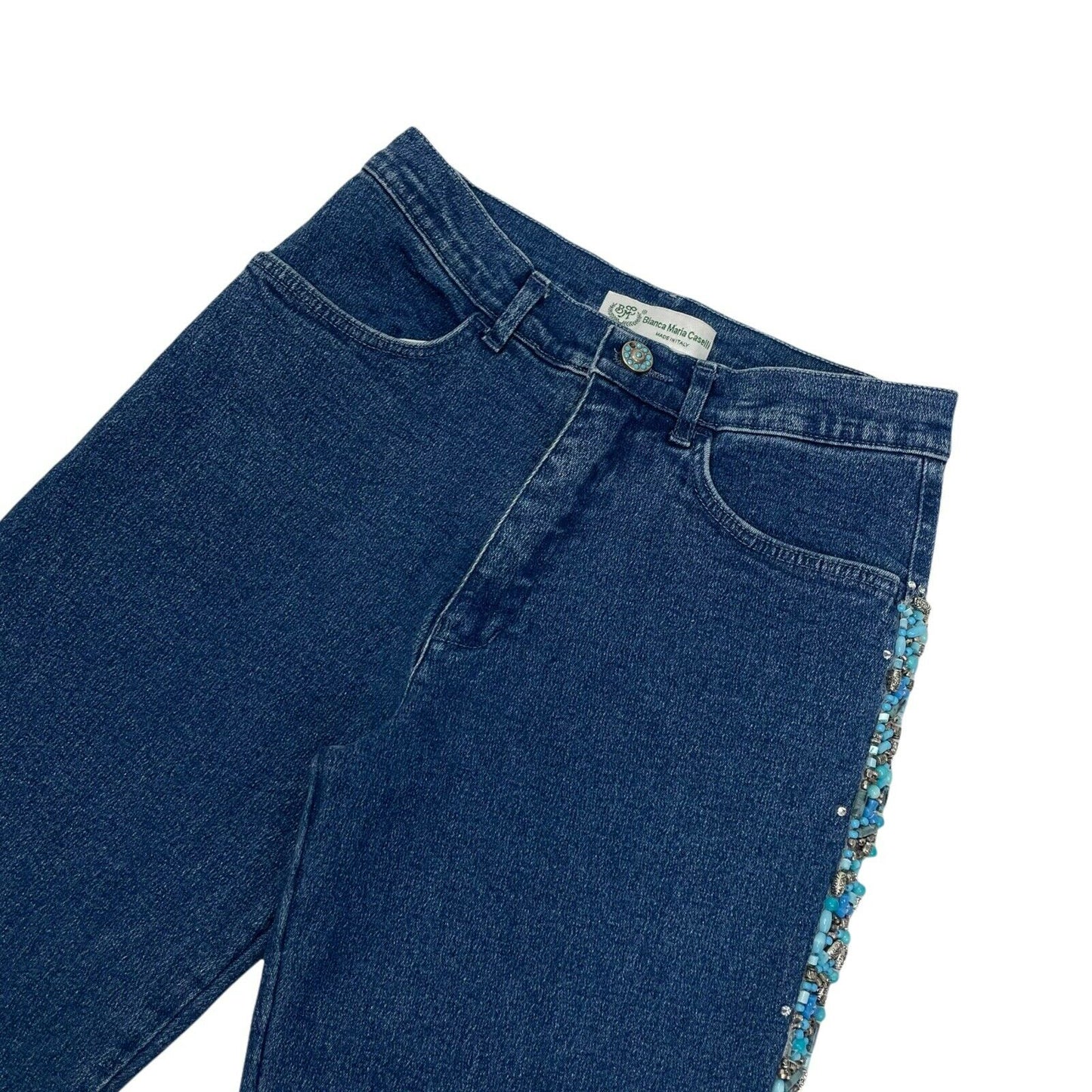 Vintage Bianca Maria Caselli Denim Jeans Embellished Made In Italy 25w 29l Blue