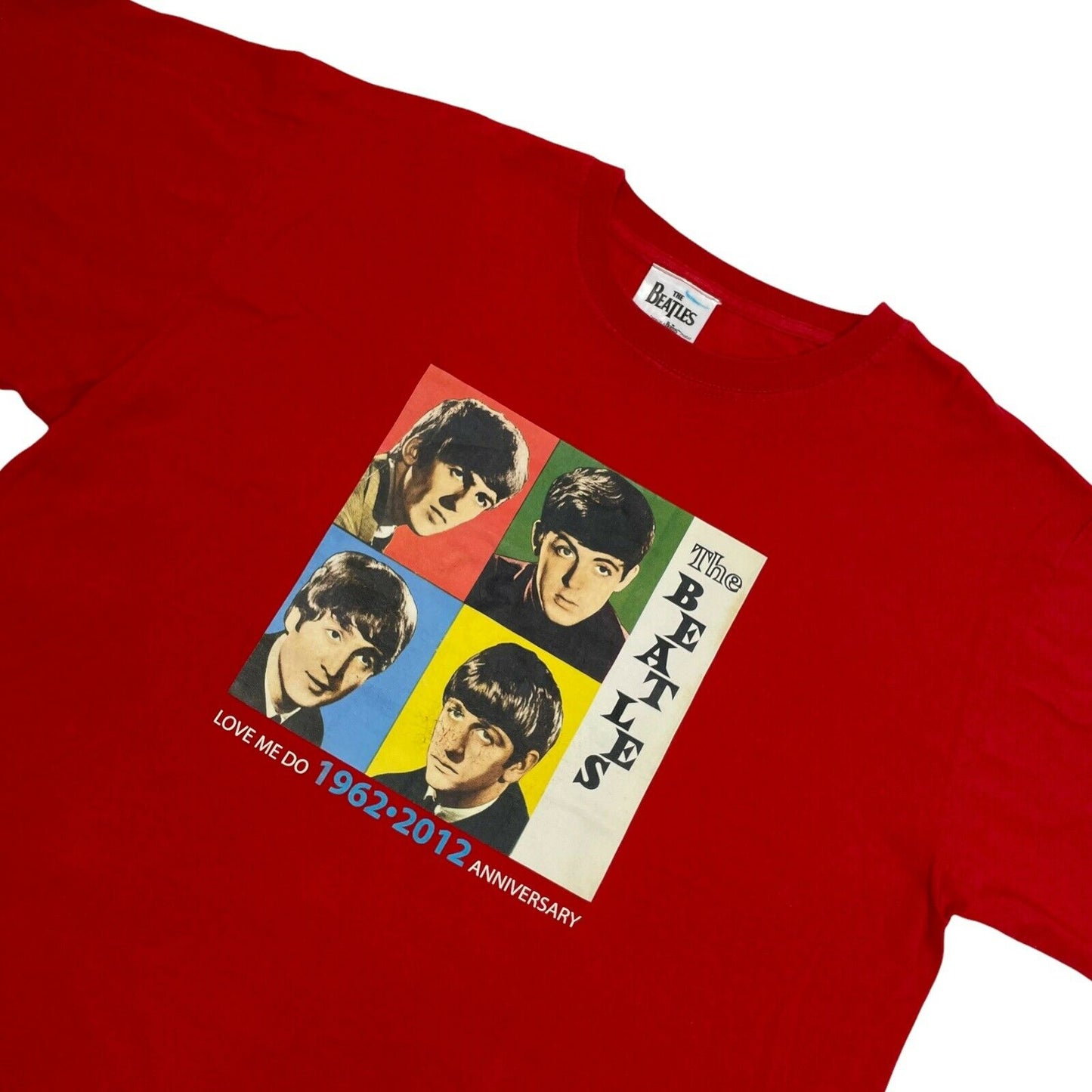 2012 The Beatles T-Shirt Love Me Do 50th Anniversary Mens XL Red Graphic Print