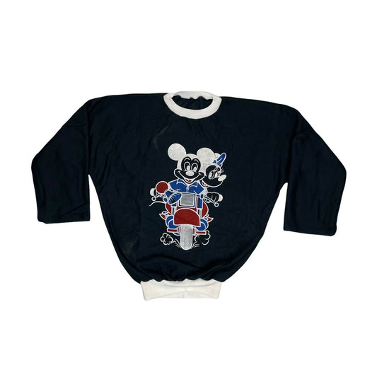 Vintage Mickey Mouse Disney Jumper Cropped Navy Blue Quarter Sleeve Medium