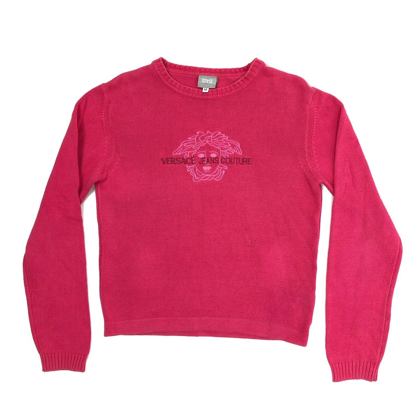 Vintage Versace Jeans Couture Medusa Jumper Embroidered Pink Womens Small