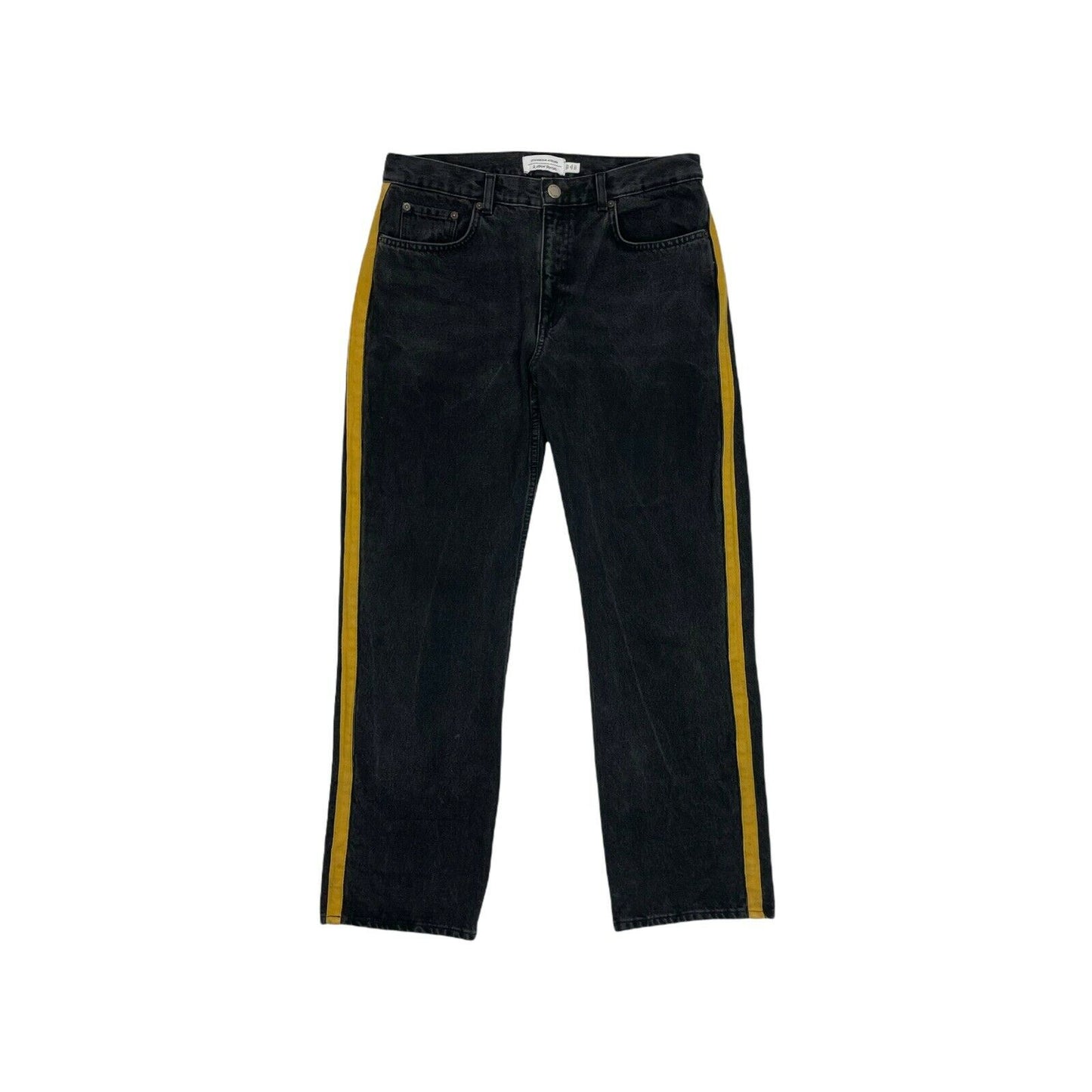 & Other Stories Straight Leg Jeans Dark Grey 30w 28l With Yellow Taping Detail