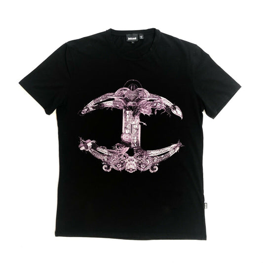 Roberto Cavalli Just Cavalli Monogram T-Shirt Black Purple Mens Medium