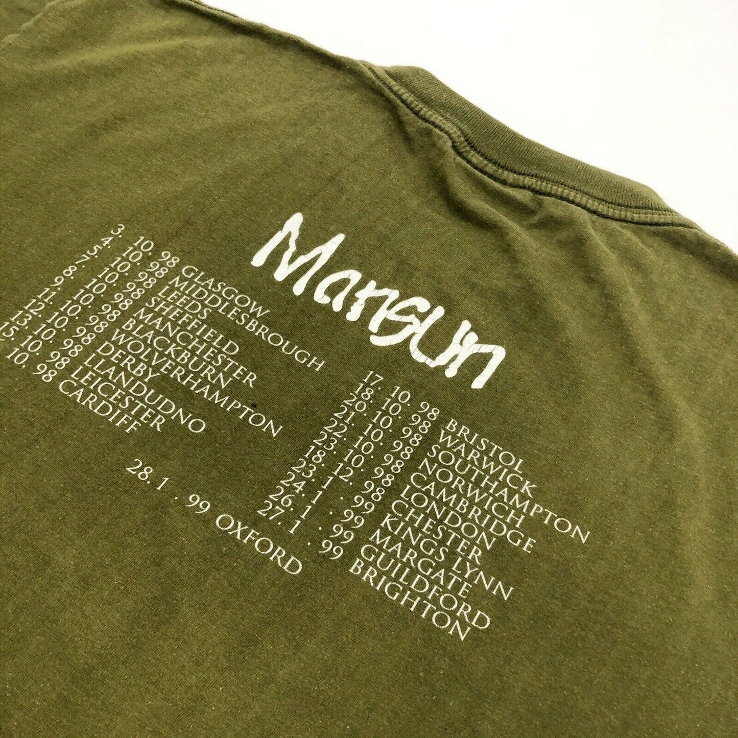 Vintage Mansun T-Shirt 1998-1999 European Tour Mens Large Olive Green Redwood