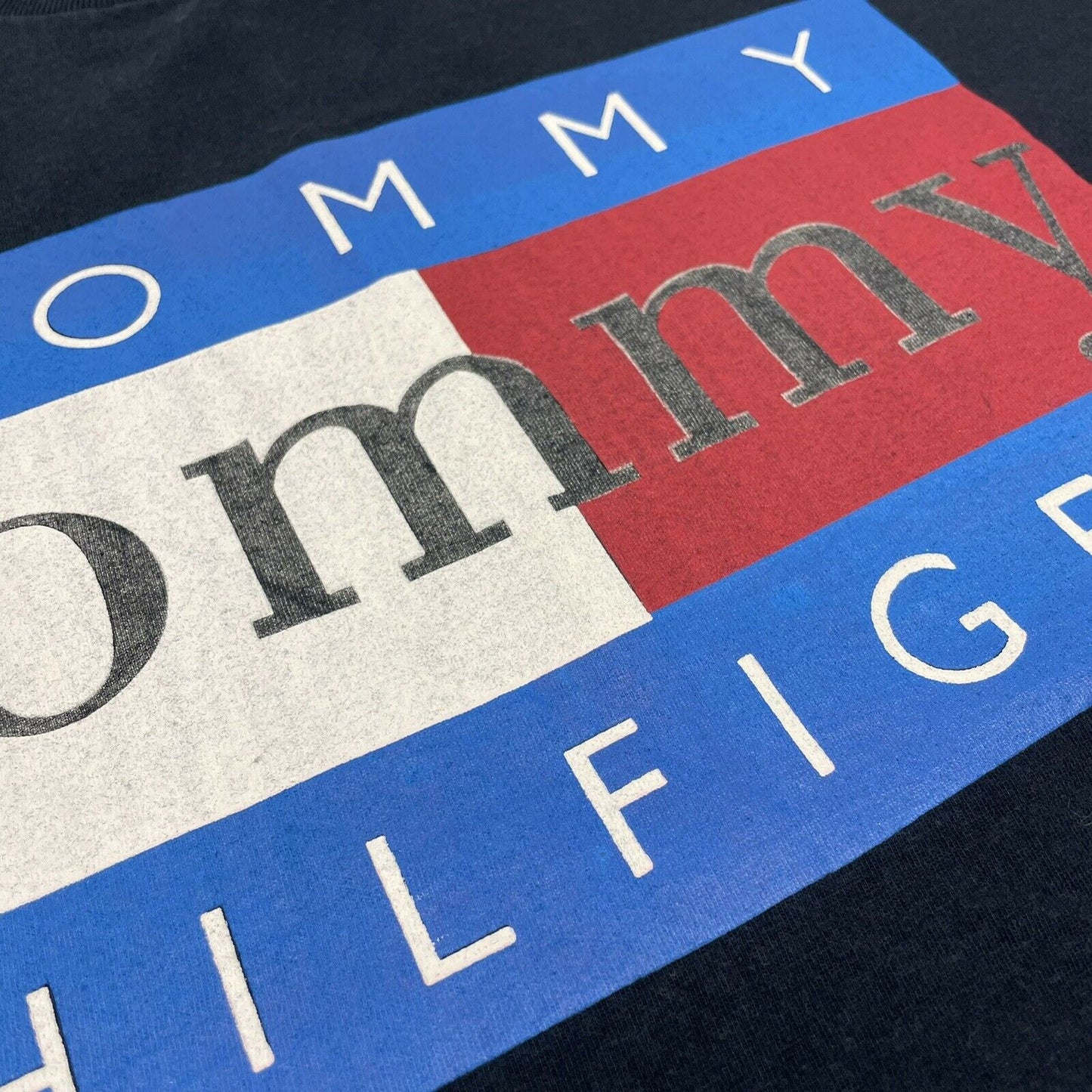 Rare Vintage Tommy Hilfiger T-Shirt Mens XL Graphic Print Navy Blue 90’s