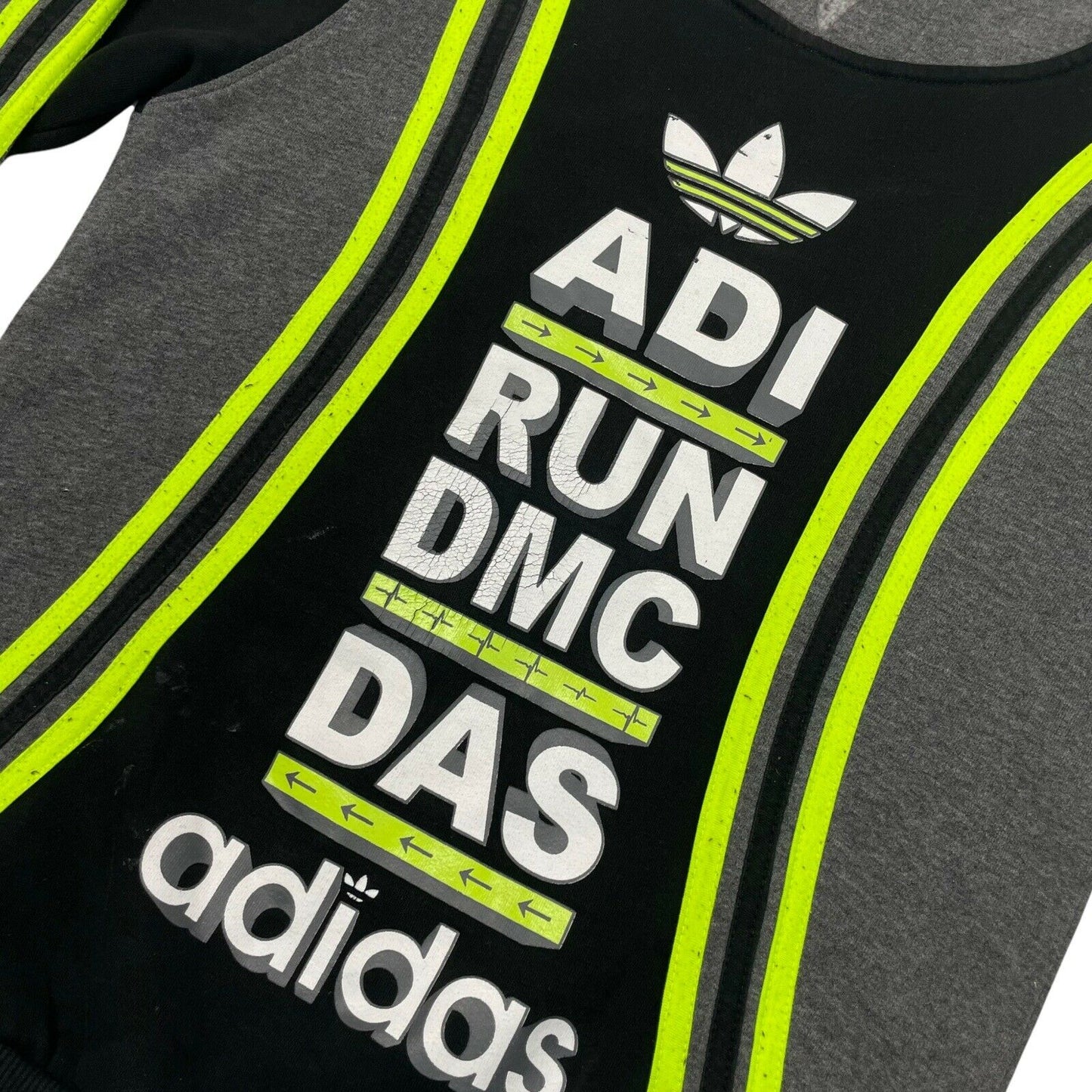 90’s RUN DMC Adidas Style Hoodie Graphic Print Mens XS Black And Grey