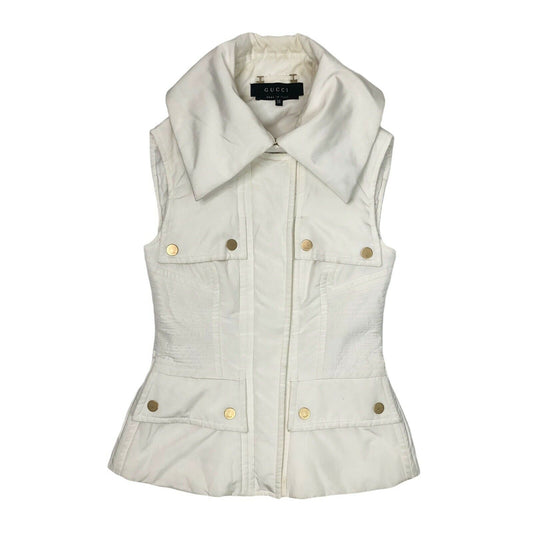 y2k Gucci Gilet Womens Small White And Gold Made In Italy