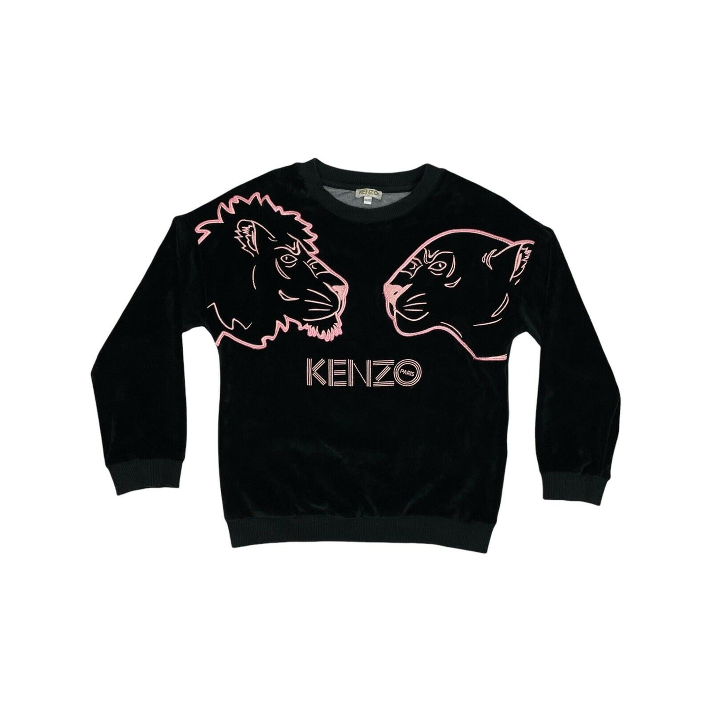 Kenzo Lima Jumper Girls Teen 10-12 Black And Pink Embroidered Tiger Design