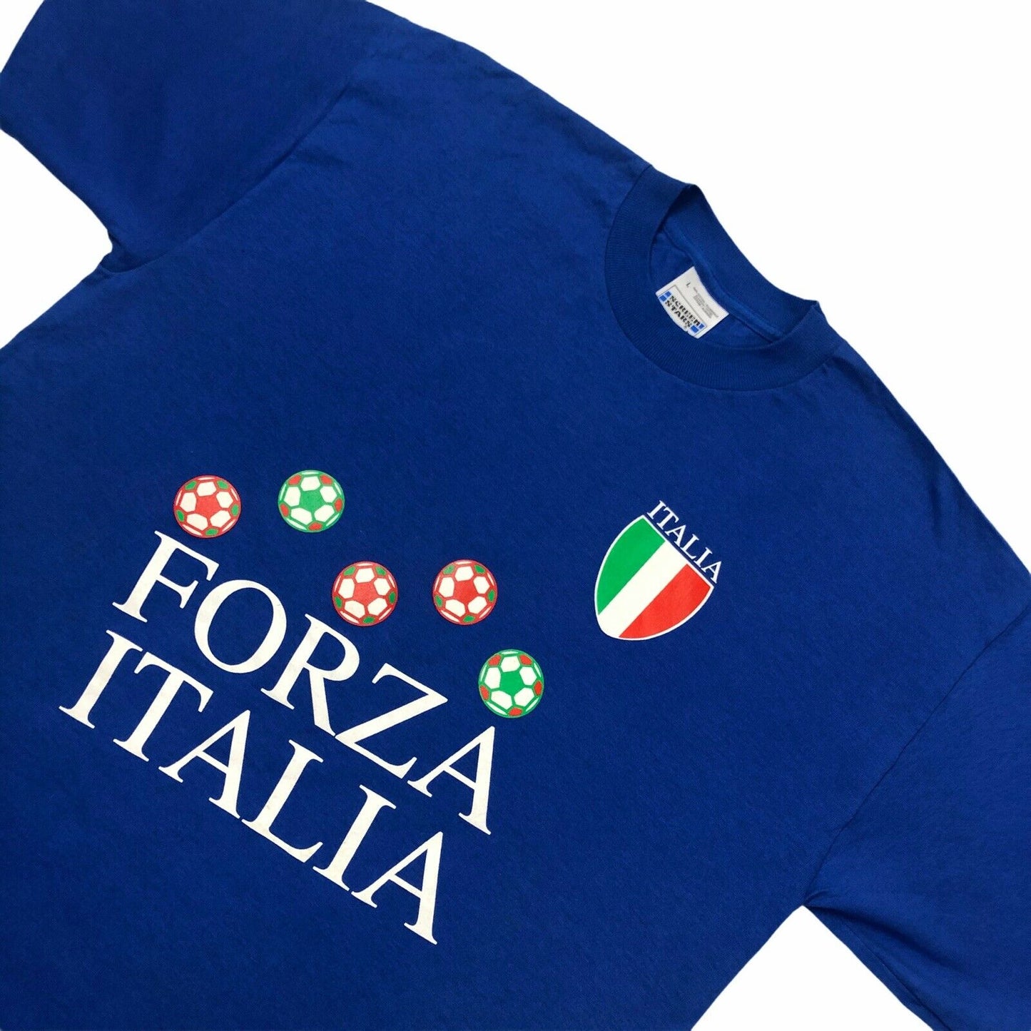 Vintage Italy Football T-Shirt Screen Stars Mens Large Blue Forza Italia