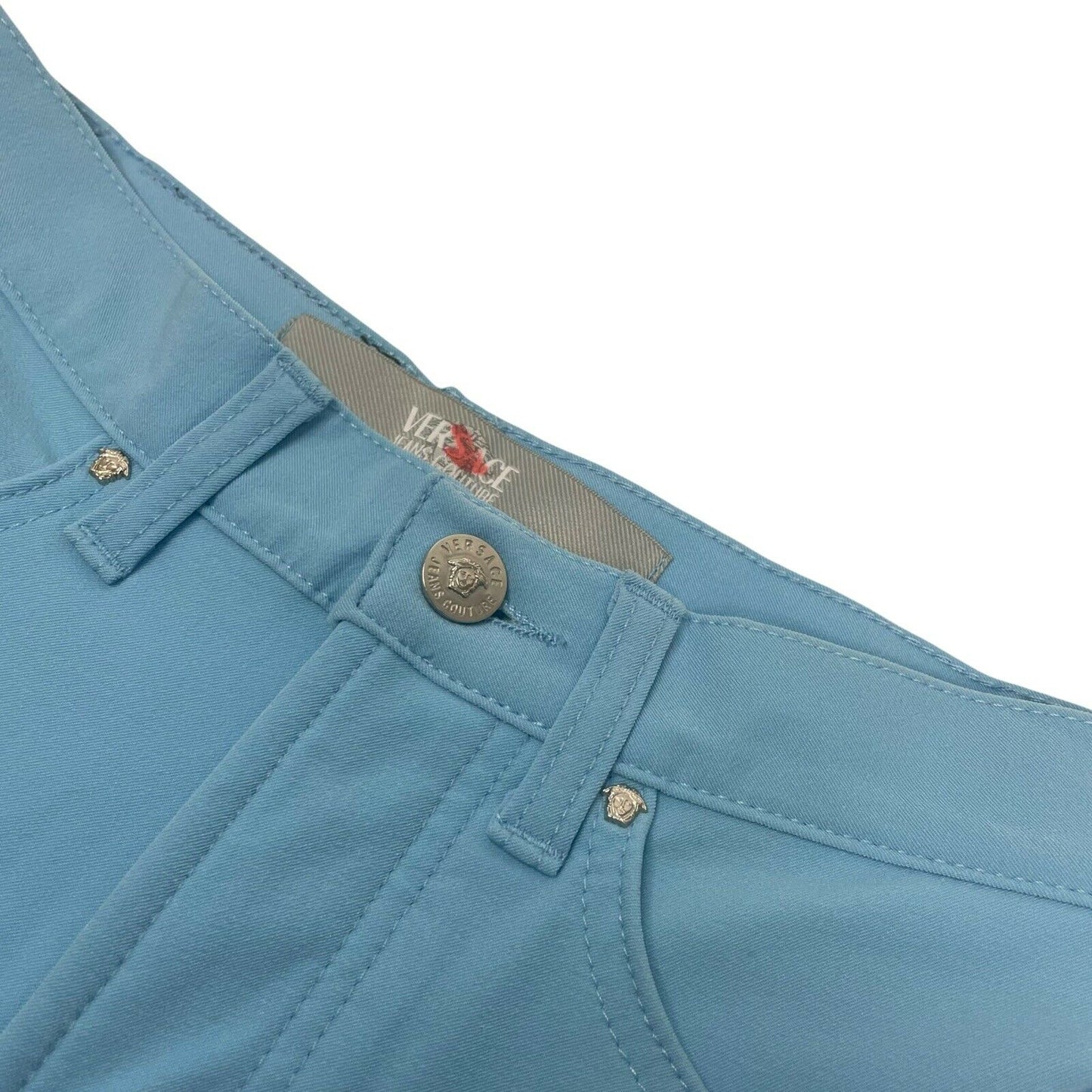 Vintage Versace Jeans Couture Trousers 26w 32l Baby Blue Made In Italy