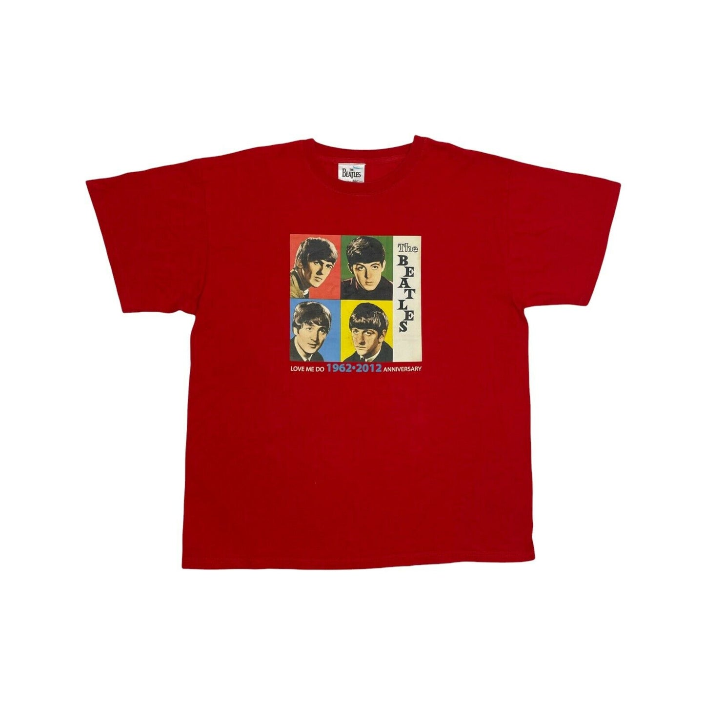 2012 The Beatles T-Shirt Love Me Do 50th Anniversary Mens XL Red Graphic Print