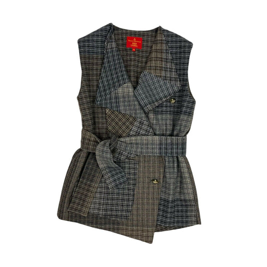 2012 Vivienne Westwood Check Wool Sleeveless Tweed Jacket Brown Made In Italy