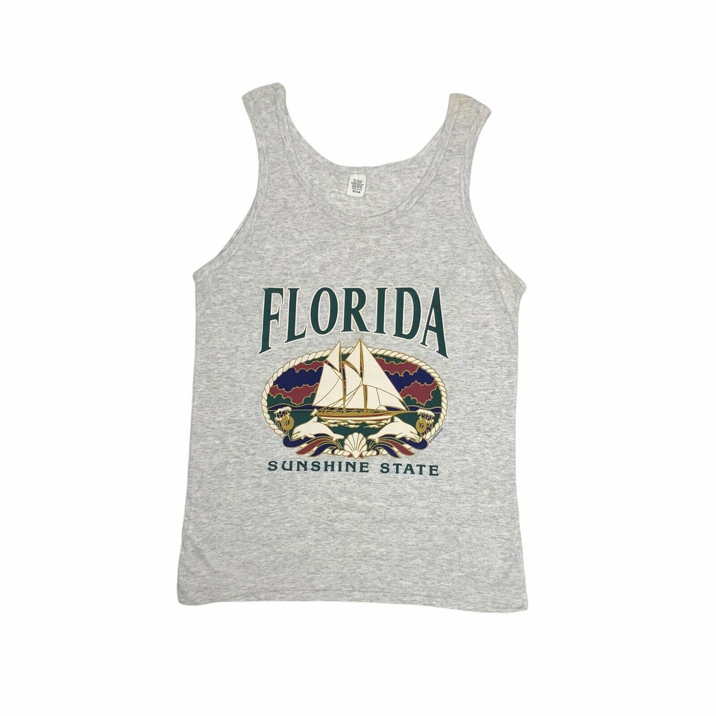 Vintage Florida Vest Mens Graphic Print Grey Medium Made In USA Dolphins