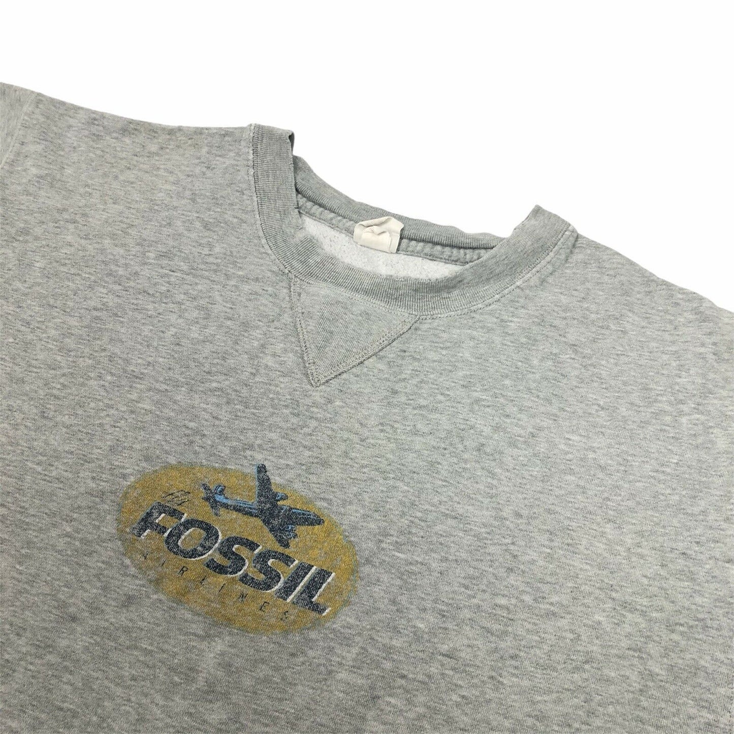 Vintage Fossil Crew Neck Jumper Mens Medium Grey Distressed