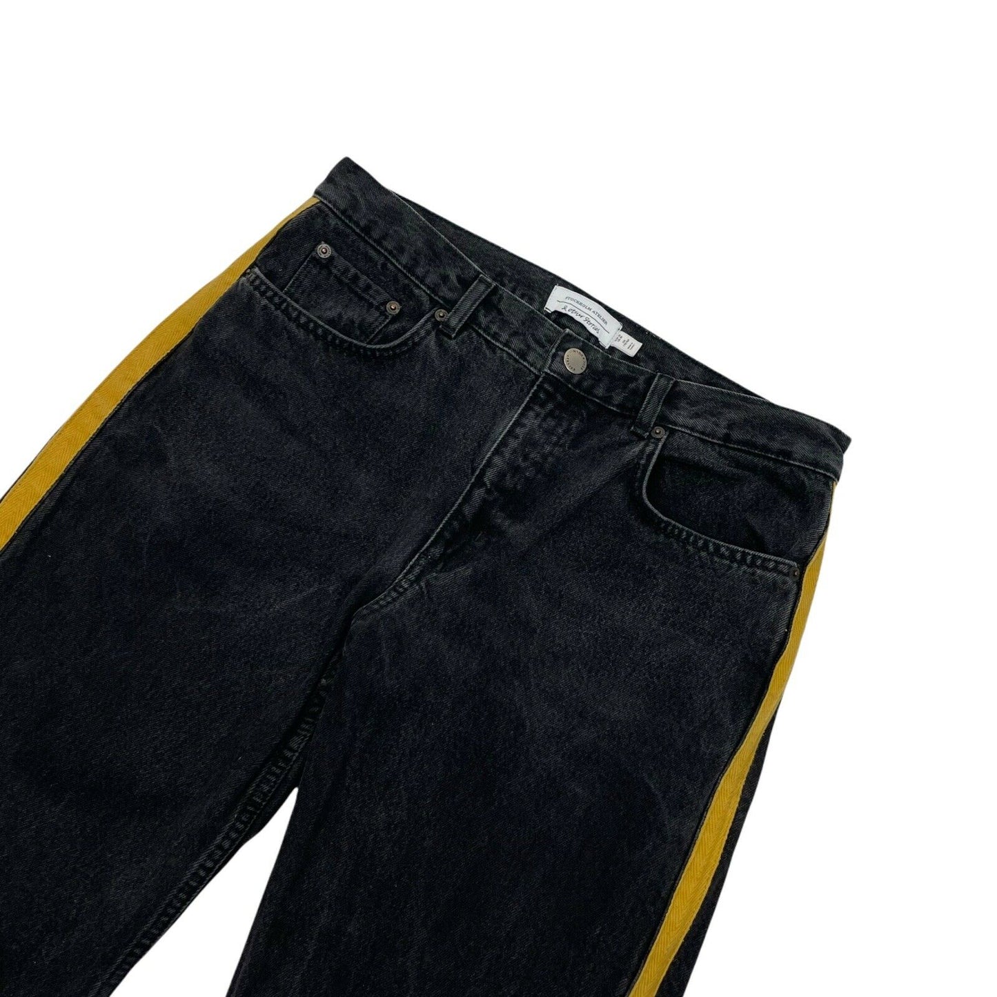 & Other Stories Straight Leg Jeans Dark Grey 30w 28l With Yellow Taping Detail