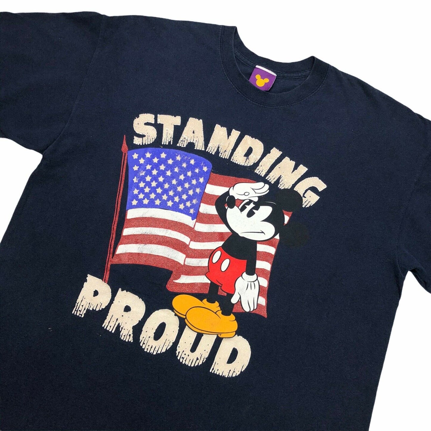 Vintage Disney Mickey Mouse T-Shirt Navy Blue Mens XL American Flag Print