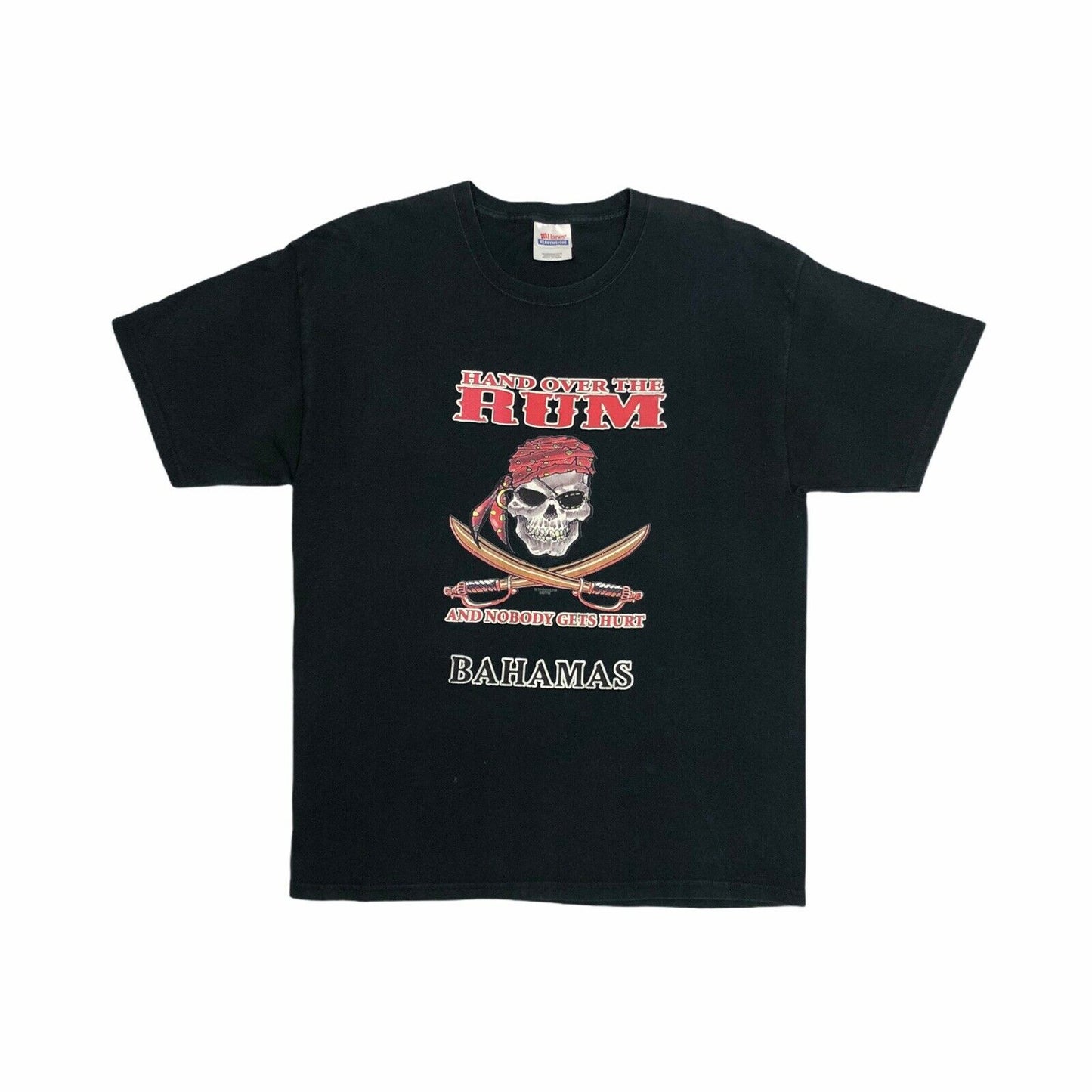 Vintage Bahamas Pirate Rum T-Shirt Black Mens Large Graphic Print Hanes