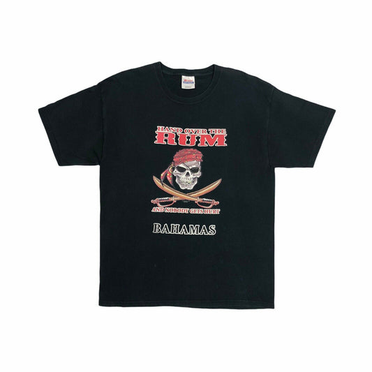 Vintage Bahamas Pirate Rum T-Shirt Black Mens Large Graphic Print Hanes