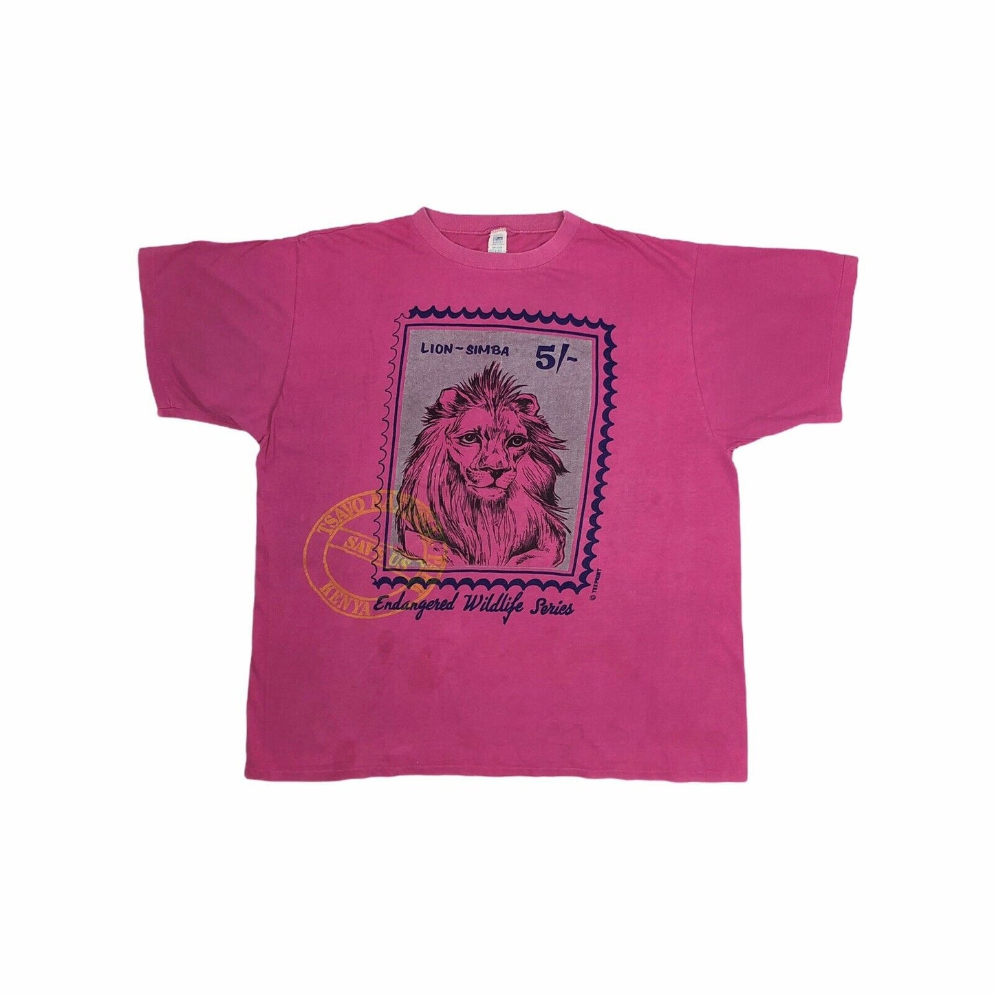 Vintage 90’s Kenya Tsavo National Park T-Shirt Pink Mens Large Lion Print Simba