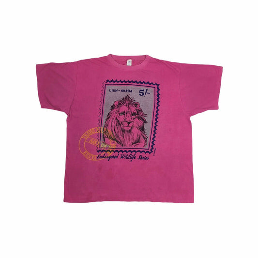 Vintage 90’s Kenya Tsavo National Park T-Shirt Pink Mens Large Lion Print Simba