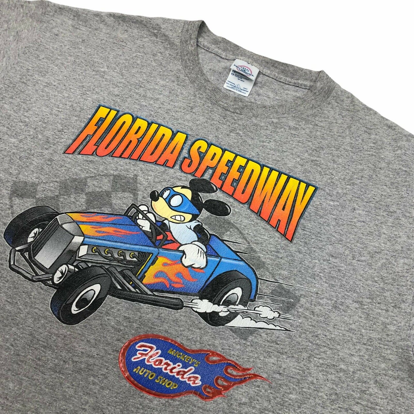 Vintage Disney Mickey Mouse T-Shirt Grey Mens Large Florida Speedway Graphic