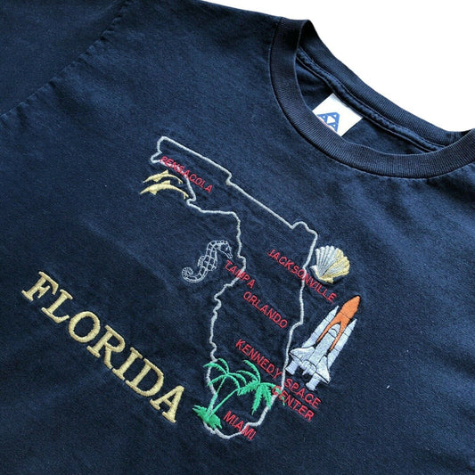 Vintage Florida Navy T-Shirt Mens Medium With Embroidered Details