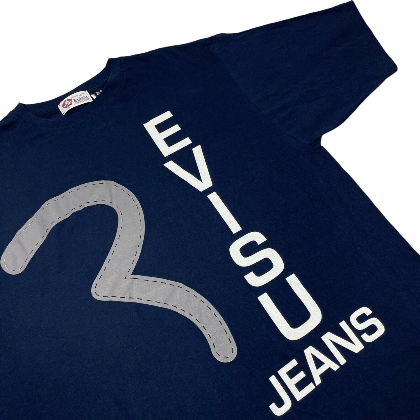 00’s Evisu T-Shirt Mens XXL Navy Blue Large Graphic Print