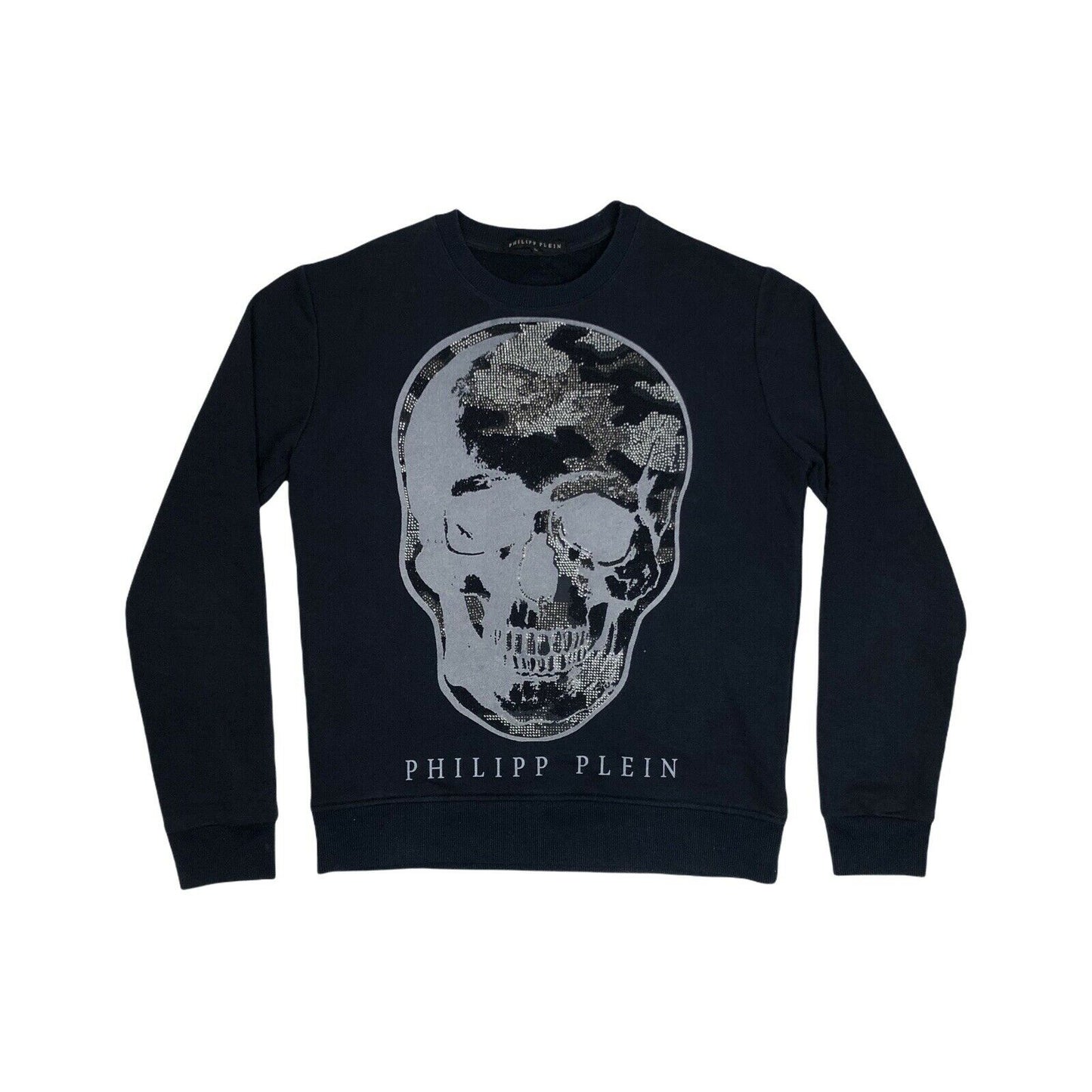 Philipp Plein Crew Neck Jumper Navy Blue Skull Design