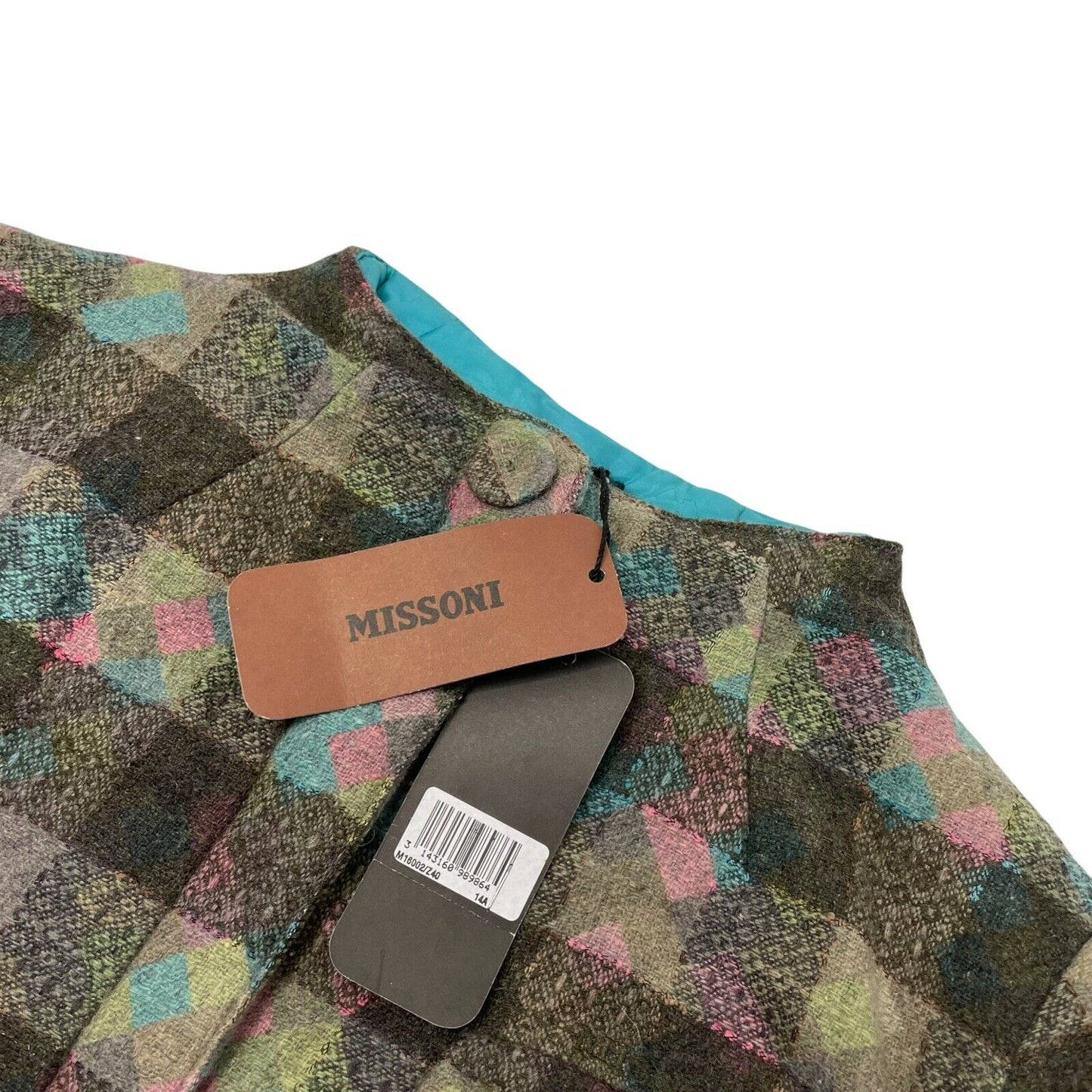 NWT Missoni Check Coat Womens Small Green Blue And Pink