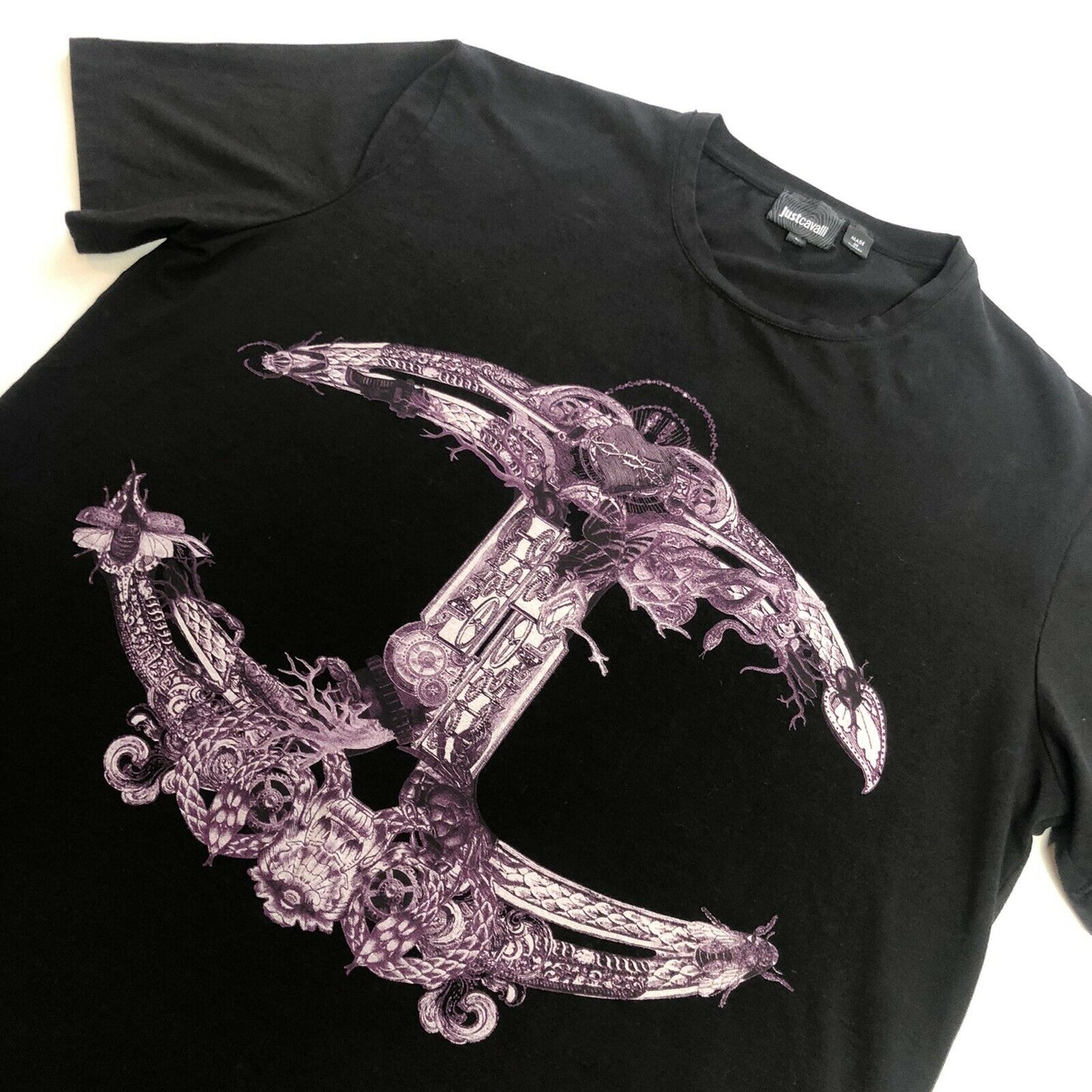 Roberto Cavalli Just Cavalli Monogram T-Shirt Black Purple Mens Medium