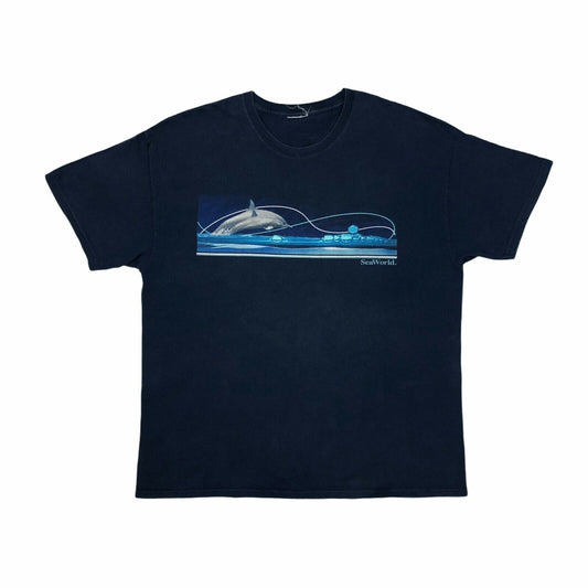 Vintage Sea World T-Shirt Navy Blue Mens Large Dolphin Graphic Orlando Florida