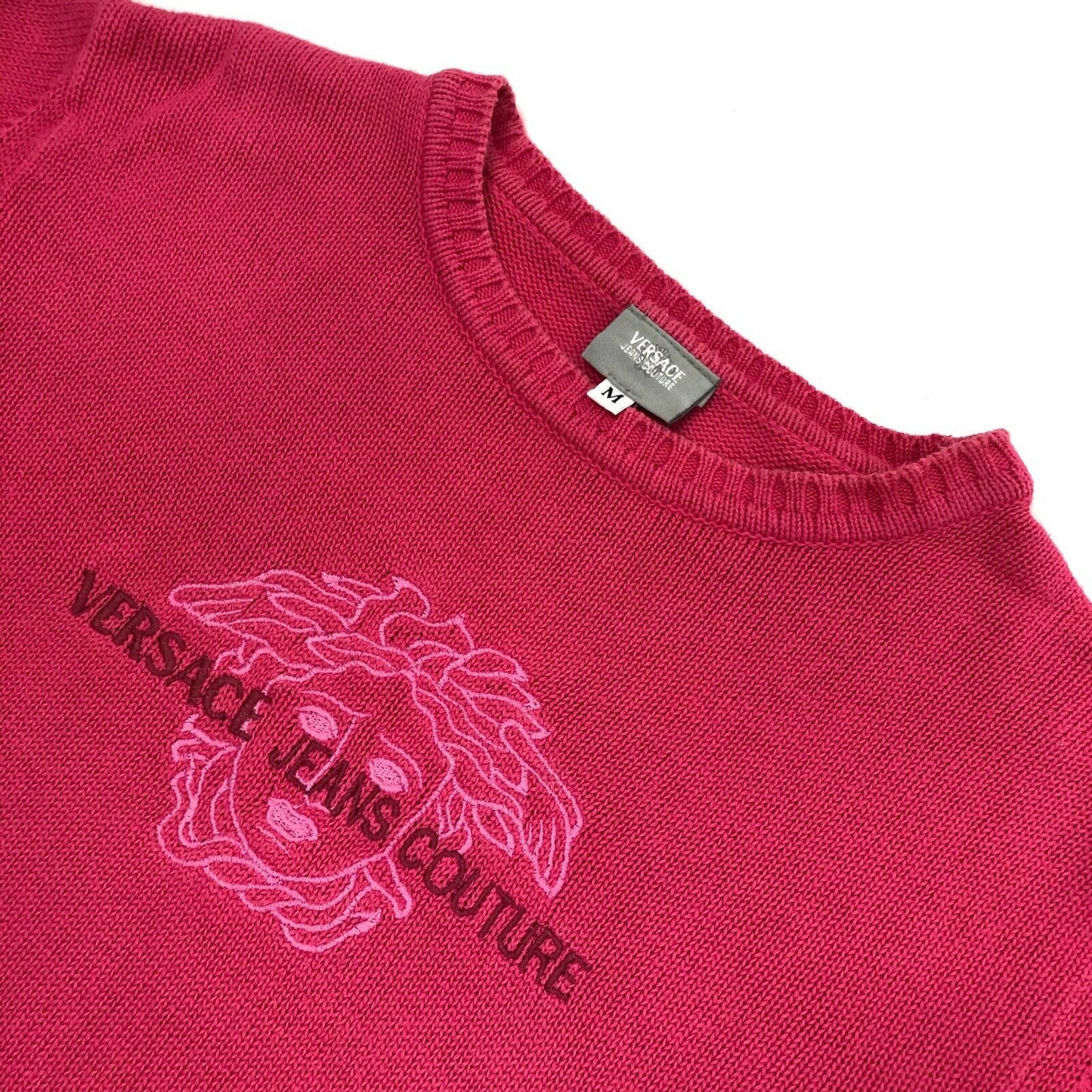 Vintage Versace Jeans Couture Medusa Jumper Embroidered Pink Womens Small