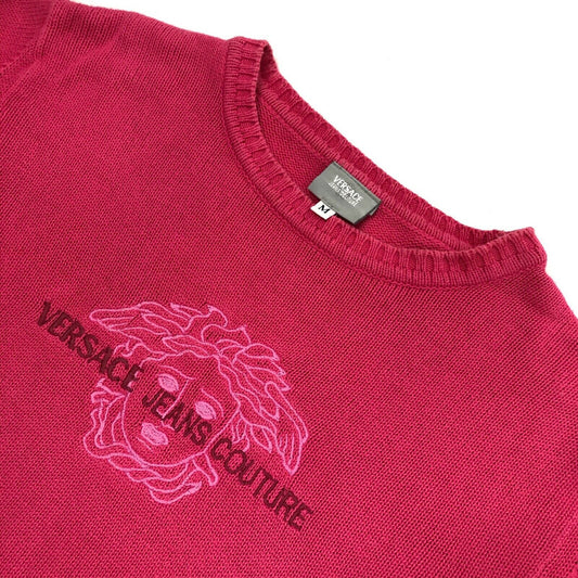 Vintage Versace Medusa Jumper Women's Medium Pink Embroidered Logo Made In Italy