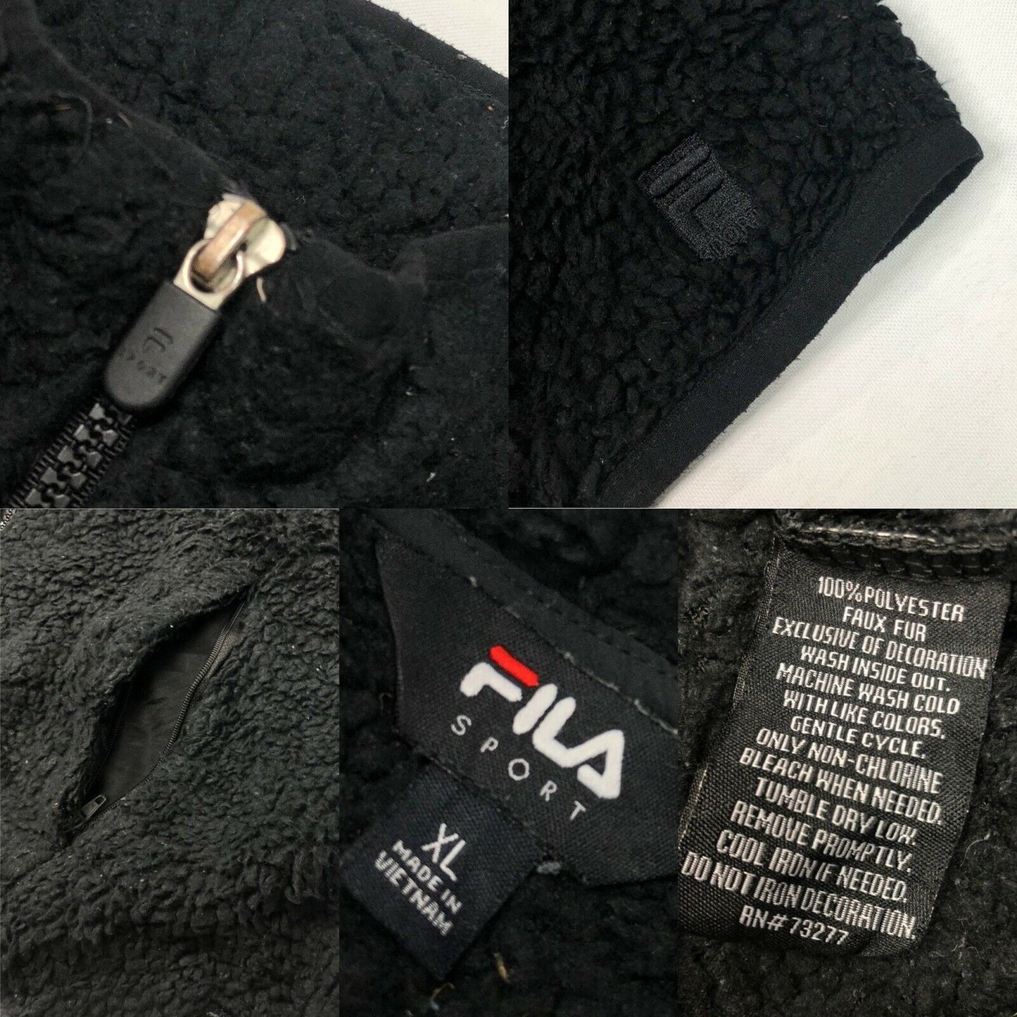 Fila Sport Pile Fleece Women’s XL Black Fluffy Zipped Pockets