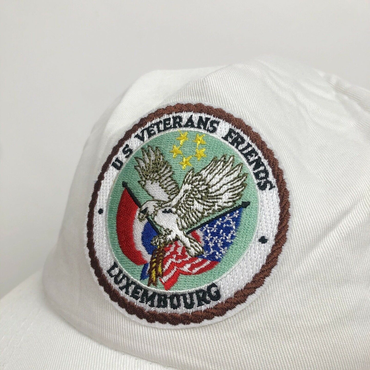 Vintage US Veterans Hat Mens 70’s White Embroidered Army