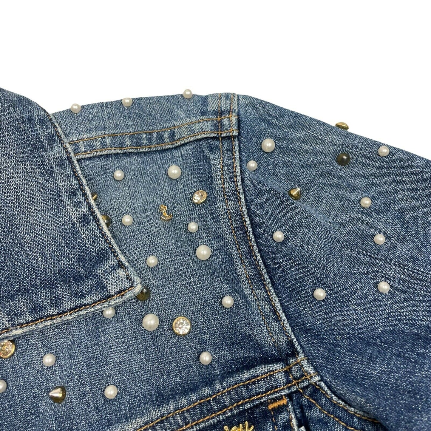 y2k Juicy Couture Jean Jacket Womens Small Mid Blue Denim With Embellishment