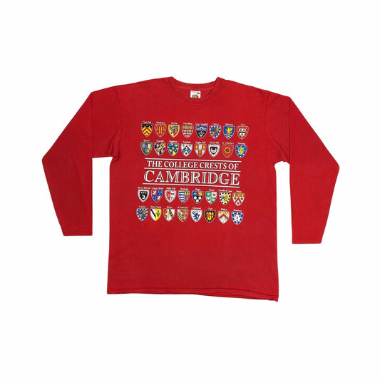 Vintage Cambridge College Crest T-Shirt Red Mens Medium Long Sleeve