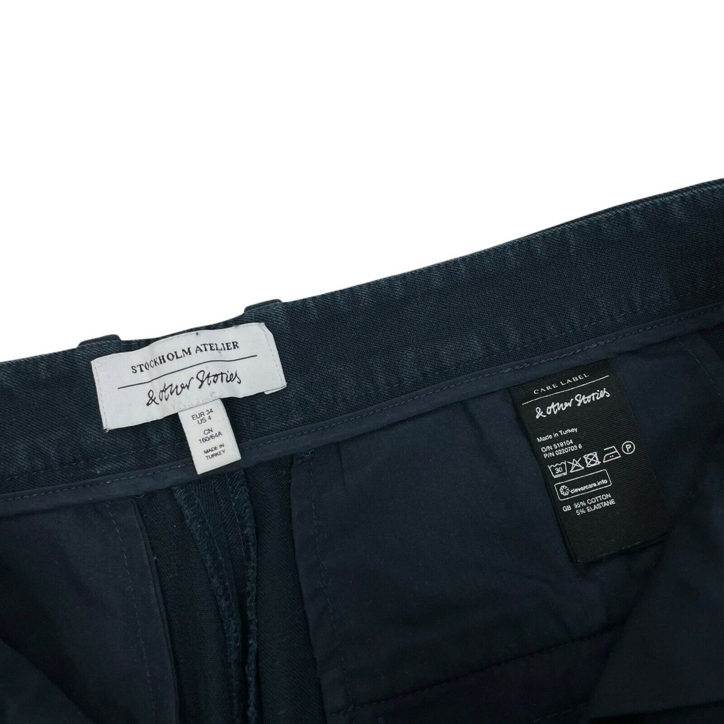 & Other Stories Skinny Fit Trousers Navy Blue Chino Style 28w 25l