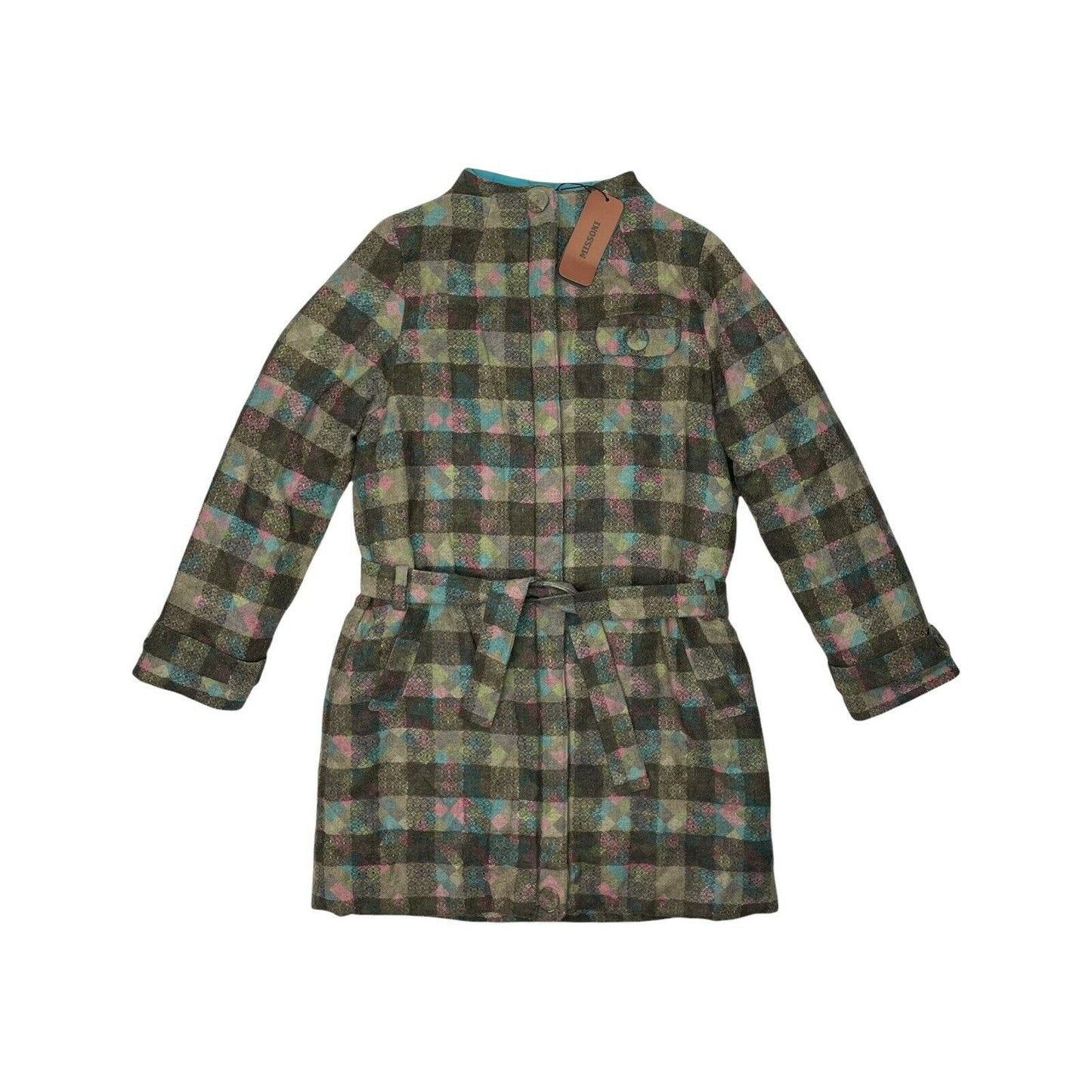 NWT Missoni Check Coat Womens Small Green Blue And Pink