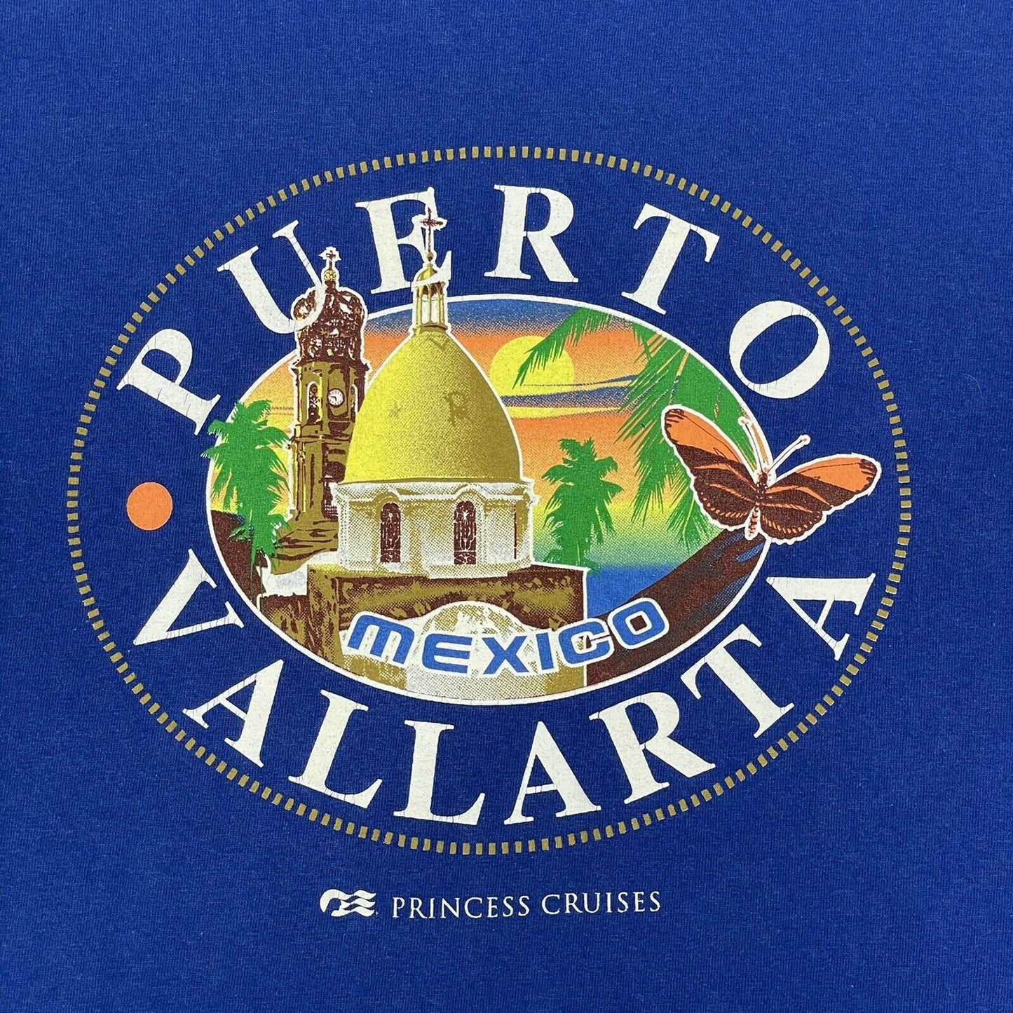 Vintage Princess Cruises T-Shirt Mexico Mens Large Blue Puerto Vallarta