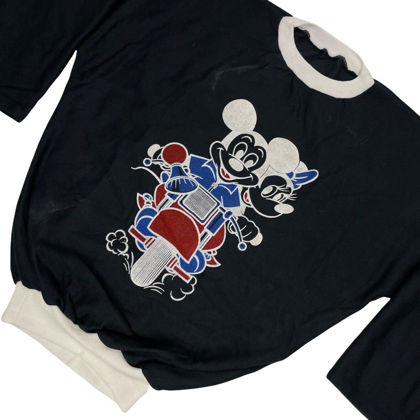 Vintage Mickey Mouse Disney Jumper Cropped Navy Blue Quarter Sleeve Medium