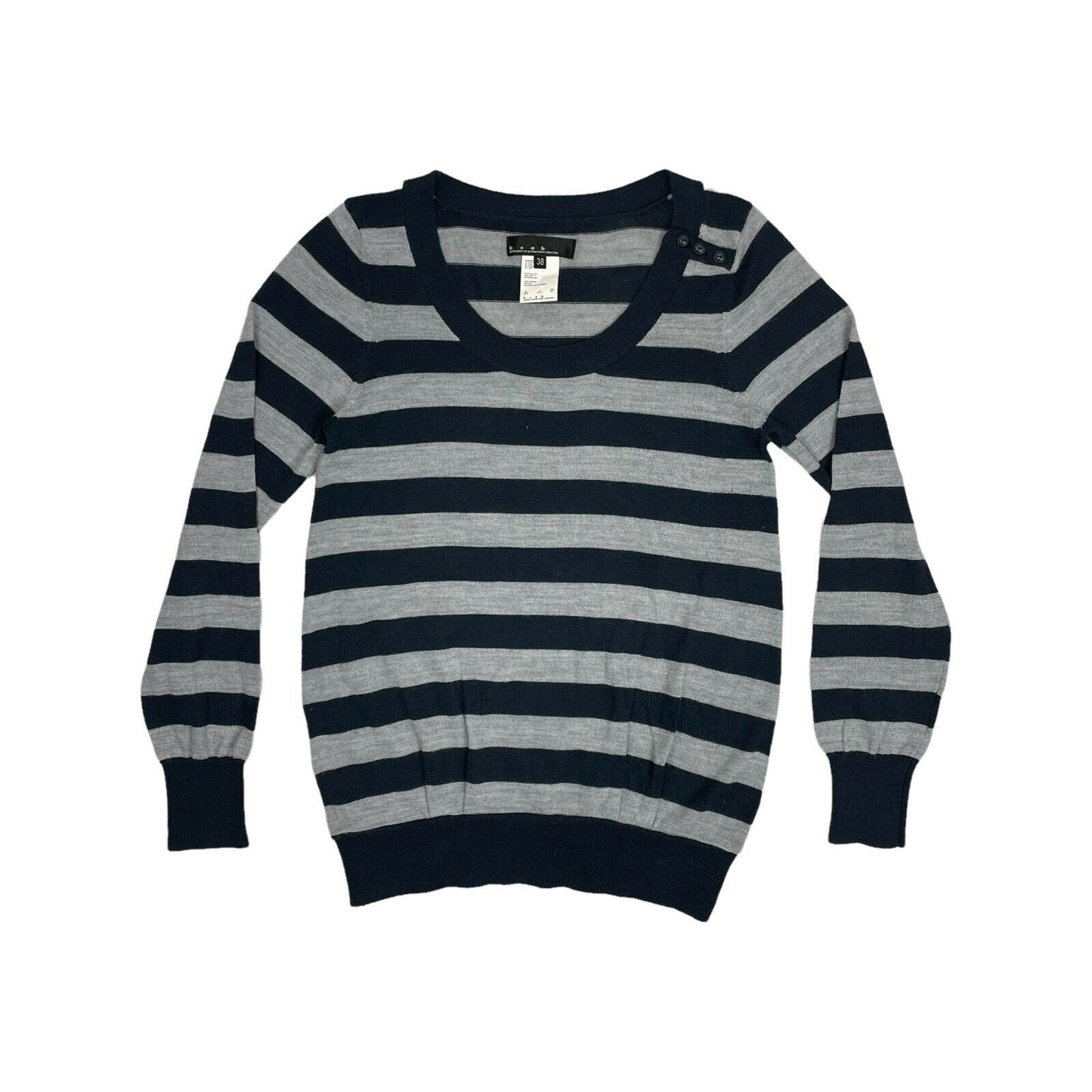 AW08 bplusab Stripe Jumper Womens Small Wool Grey And Navy Blue b + a b