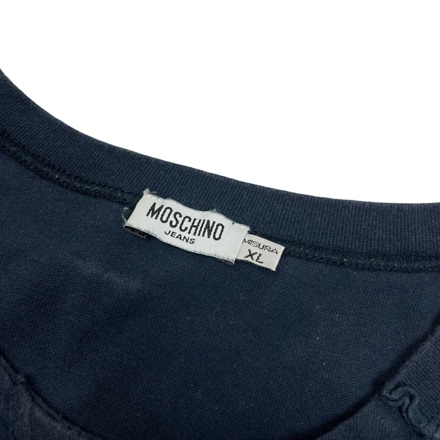 Vintage Moschino Jeans T-Shirt Navy Blue Mens XL Made In Portugal Long Sleeve